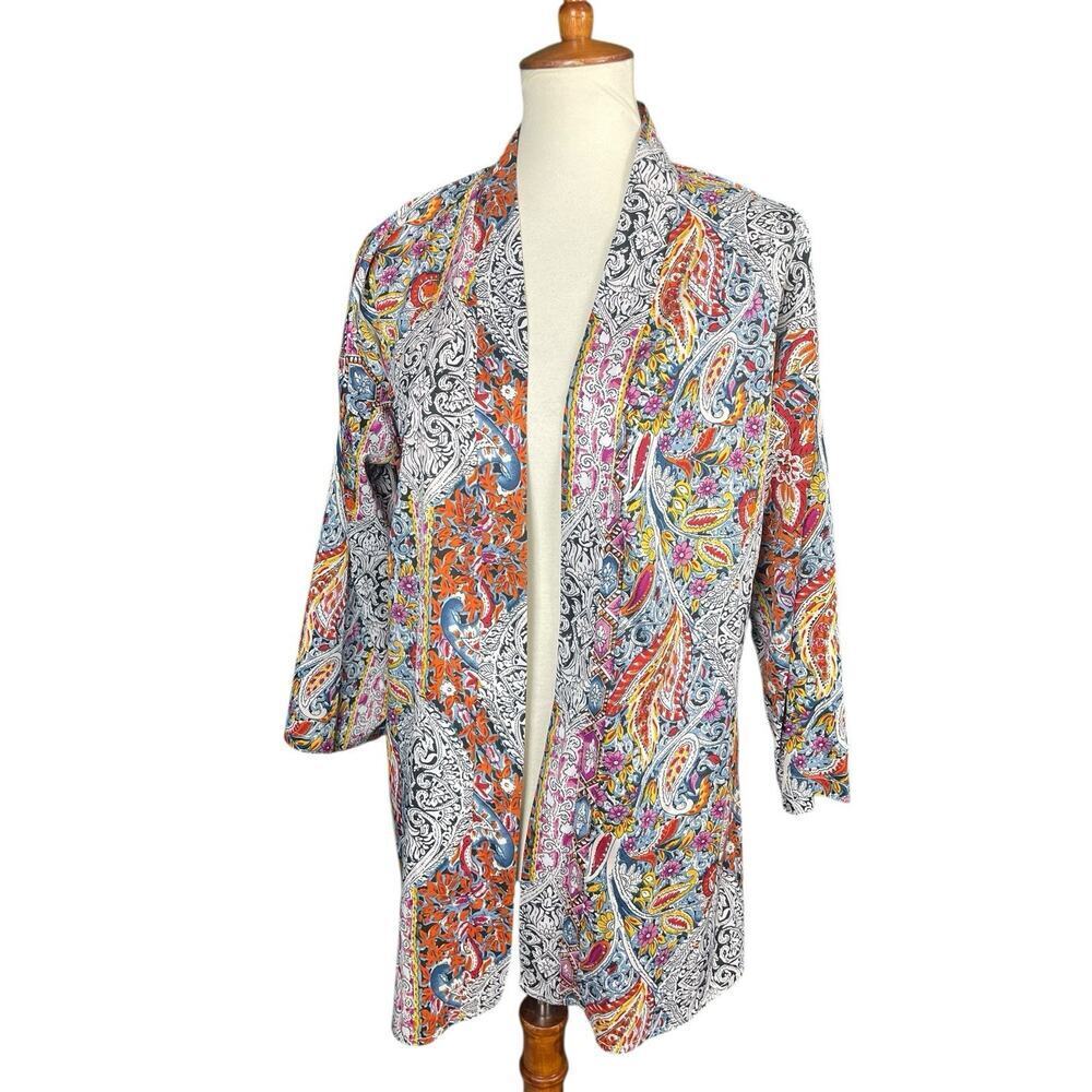 Colorful Floral Open Kimono Women Size Small Paisley Print Boho Vintage Style